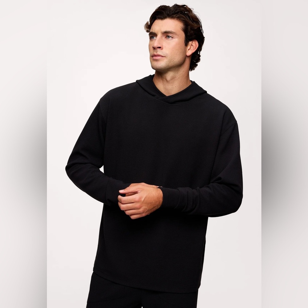 Nuuds Men’s Performance Waffle Hoodie Sweatshirt Black Pullover Size Medium